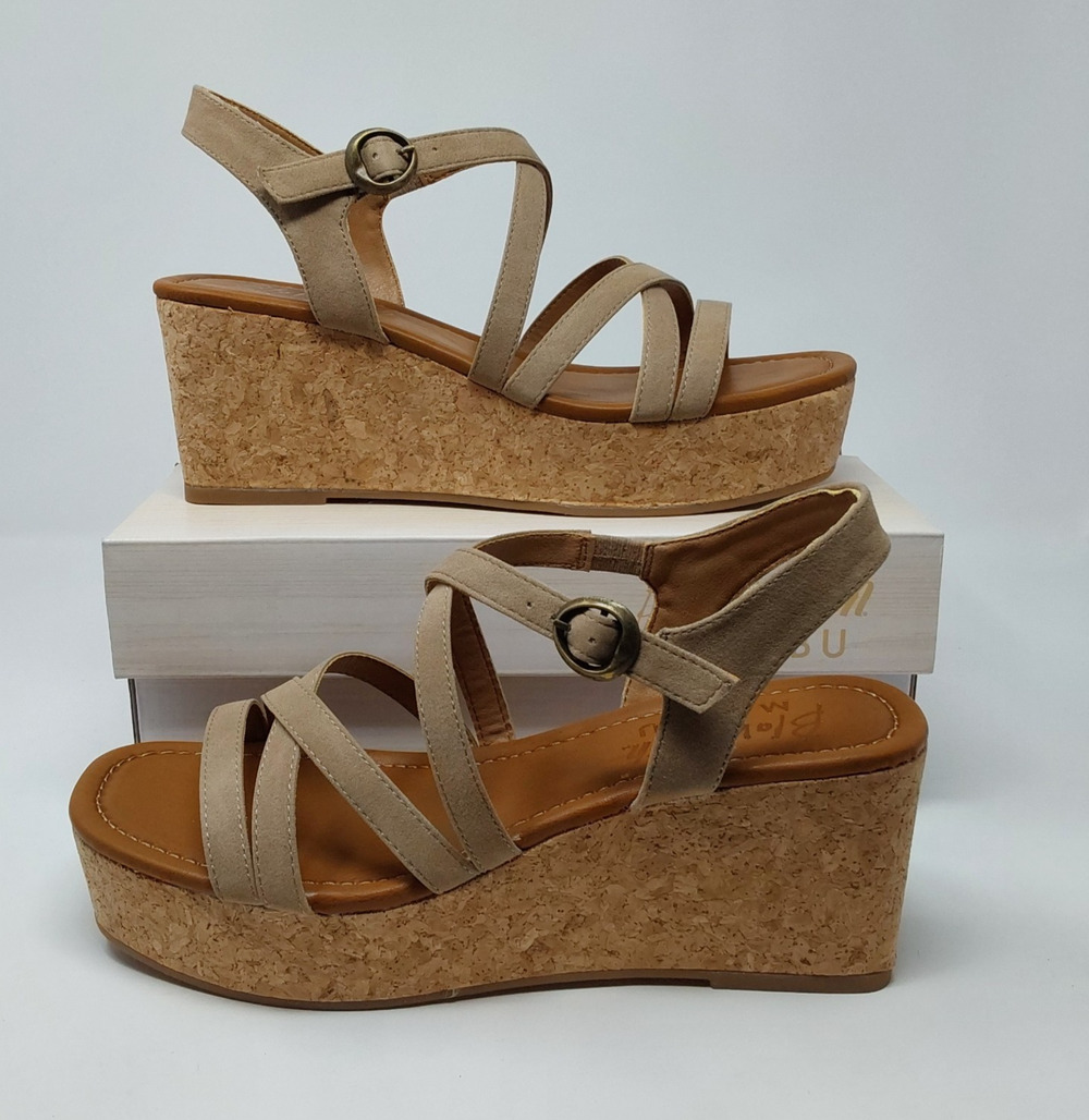 Blowfish Malibu Aurora Womens 9M Oak Strappy Cork Wedge Platform Sandals